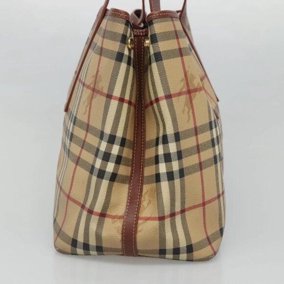 BURBERRY Nova Check Tote Bag PVC Beige Gold Auth - Picture 12 of 14